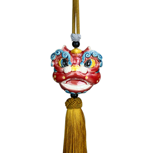 裕善缘国潮醒狮舞狮摆件佛山文创狮头陶瓷车载挂件广东特色礼品