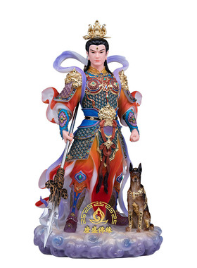 汉白玉彩绘杨戬二郎神像摆件
