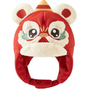微狮牧尼新生婴儿过年护耳帽冬季夹棉宝宝防风保暖外出可爱新年帽