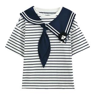 森女部落jk学院风减龄水手服可爱少女海军领T恤女上衣裙子套装夏