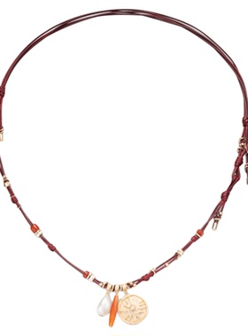 lostinecho红玛瑙珍珠皮绳项链