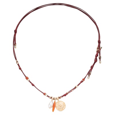 lostinecho红玛瑙珍珠皮绳项链