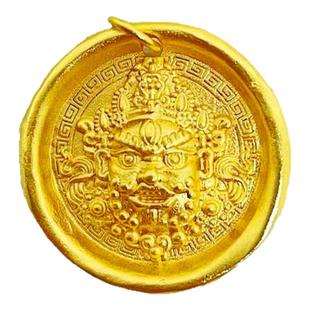 古法金包银黄财神吊坠锤纹项链男女圆牌招财锁骨毛衣链送生日礼物