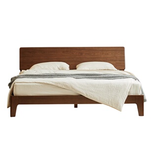 全友家居2026新款单人实木床黑胡桃木1米8双人床加床垫组合套装