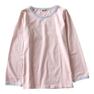 纯棉睡衣单件短袖单上衣女长袖家居服圆领套头宽松春秋针织棉秋季