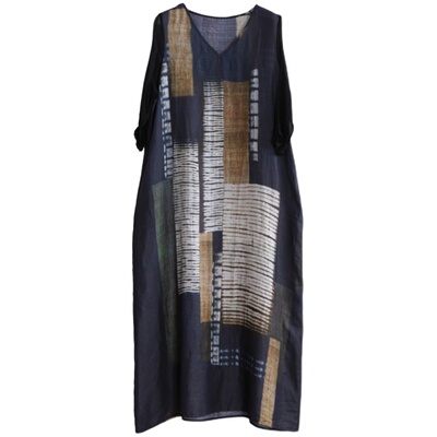 兮风原创女装纯苎麻真丝V领显瘦