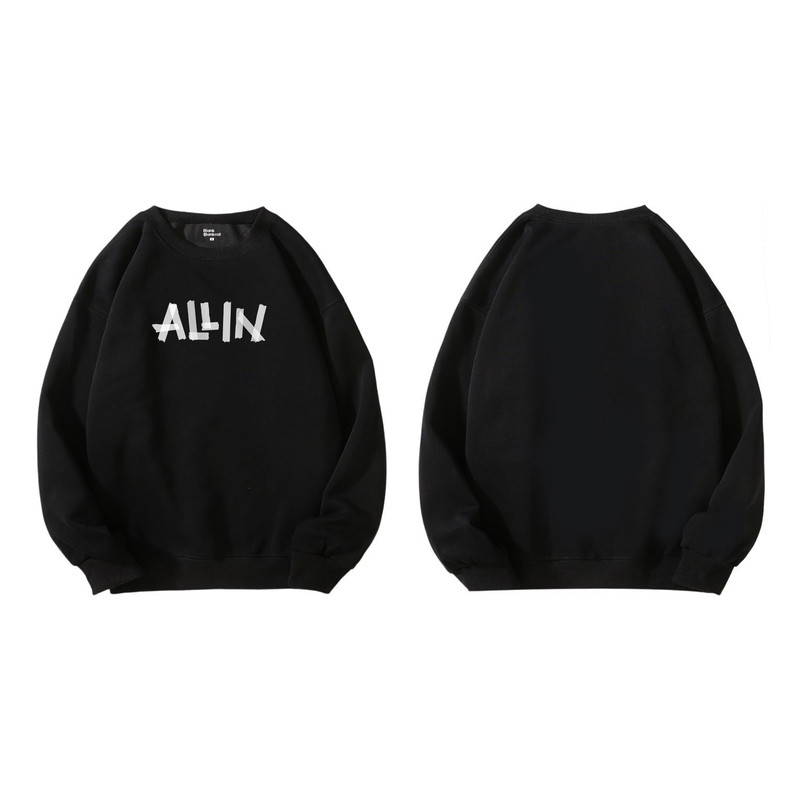 布懒德州扑克ALLIN战袍巴黎家同款胶带印花风德扑衣服男圆领卫衣