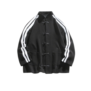 悟空有货复古新中式撞色盘扣开衫立领卫衣男女春季宽松中山装外套