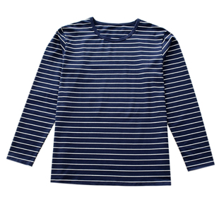 日系条纯棉男士秋衣春秋季保暖上棉打底衫上装棉线衣冬天大码