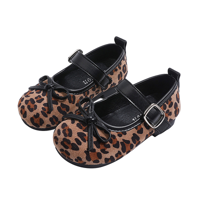 女童复古豹纹玛丽珍豆豆鞋春秋