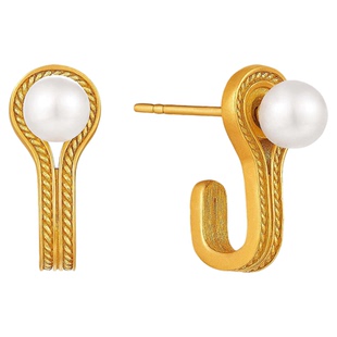 潮宏基非遗花丝盘扣黄金耳钉足金珍珠耳饰5G两戴高级感轻奢礼物卟