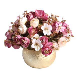 欧式田园玫瑰仿真花小金球套装盆栽摆设 家居客厅餐桌假花摆件