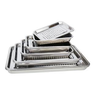 304不锈钢长方形茶盘托盘家用饺子沥水盘漏油盘过滤漏水沥控油盘