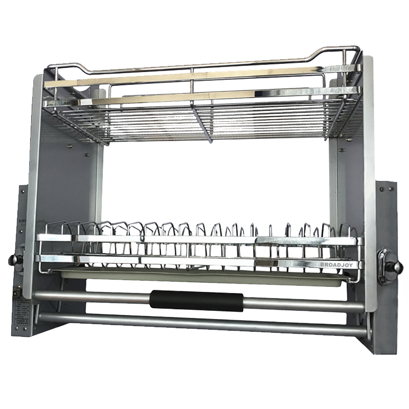 厨房304碗碟吊柜拉篮升降上推下拉式碗架升降橱柜收纳阻尼拉篮