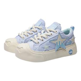 奇安达帆布鞋女款2025新款百搭开口笑大头鞋增高厚底休闲透气女鞋