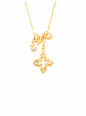 盈国镶钻四叶草流苏吊坠项链