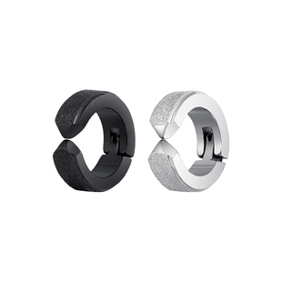 银黑色磨砂耳夹无耳洞男生高级感耳骨夹男士潮流耳环钛钢男款耳饰