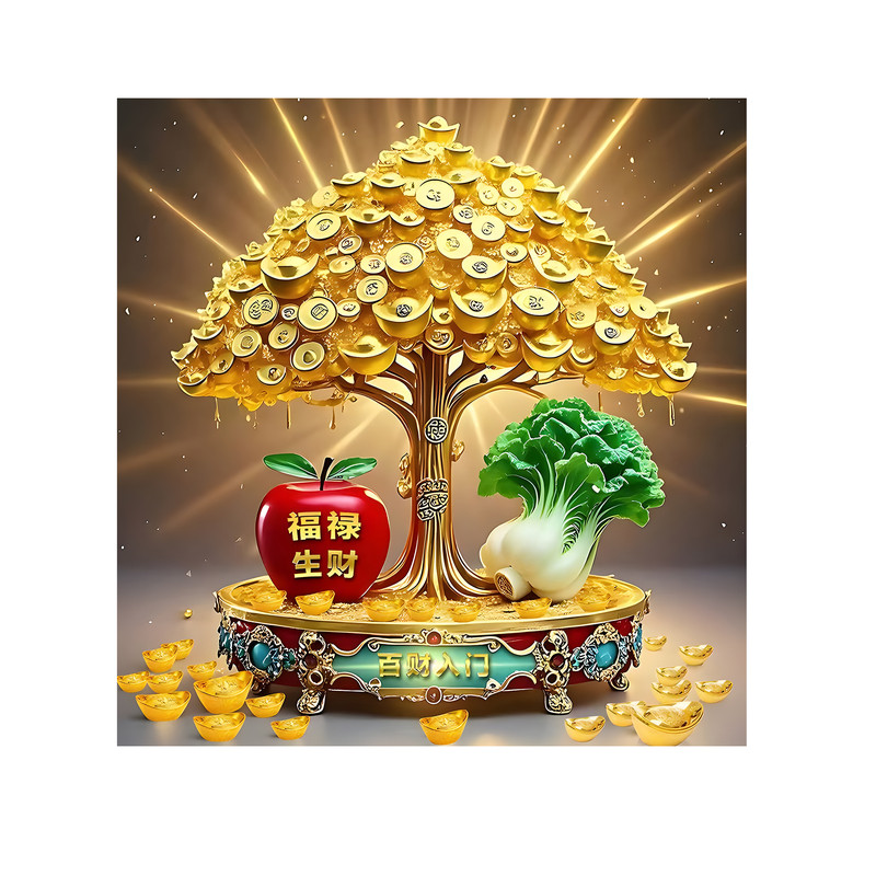 福字发财树自粘墙贴遮丑招财