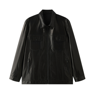 半墨大码男装真皮皮衣男士春季新款牛皮夹克宽松加肥加大休闲外套