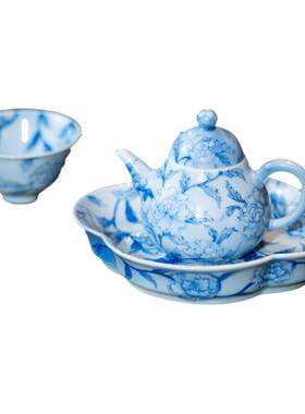 青樵轩淡描青花手绘中式茶具
