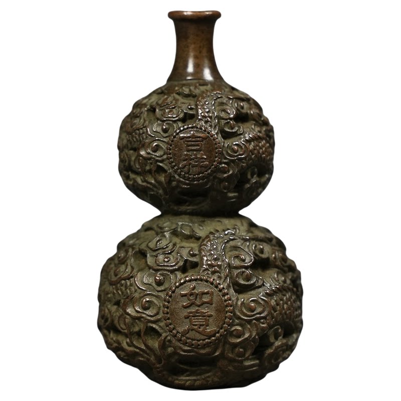 纯黄铜香插吉祥如意铜葫芦茶宠
