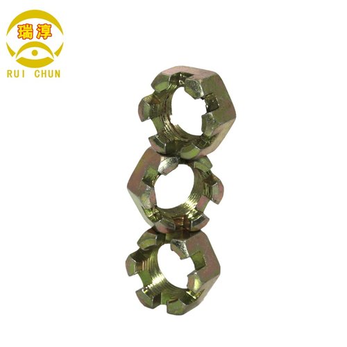 批发皇冠螺帽电动车配件镀彩锌开槽螺母碳钢材质汽车配套半轴螺帽