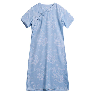 小乐往亲子装107课 夏柔软天丝新中式女童清新文艺母女旗袍连衣裙