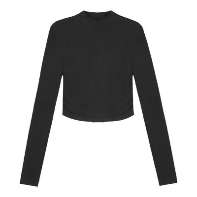 黑色长袖t恤女短款高腰