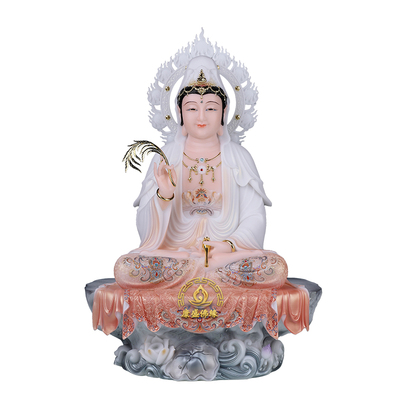 汉白玉观音菩萨金童玉女神像摆件