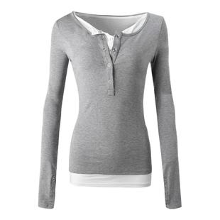 ourhour 撒银内里 黑白撞色假两件天丝亨利领打底衣 女设计感上衣