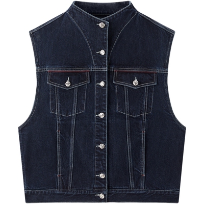 【商场同款】太平鸟阔型直筒牛仔马甲竹编式工字扣马夹A3BGG1225