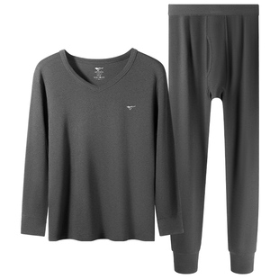 七匹狼秋衣秋裤男士套装纯棉保暖内衣男款V领全棉棉毛衫打底薄款