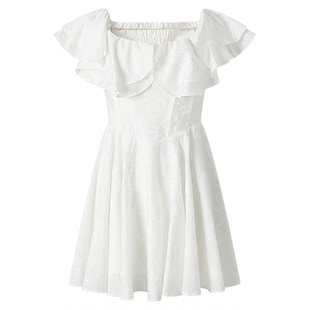 商场同款 摩萨克夏款莱赛尔花苞荷叶边伞摆短款连衣裙女