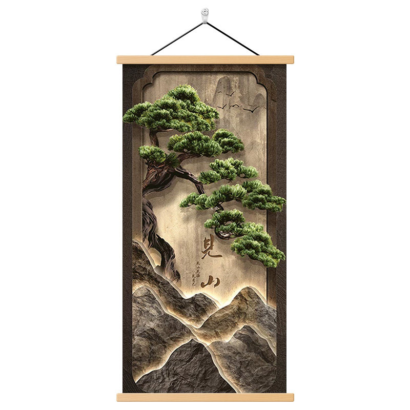 新中式玄关装饰画迎客松寓意好