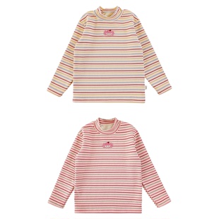 幼悠女童2025秋冬新款半高领多巴胺条纹打底衫加绒加厚儿童内搭潮