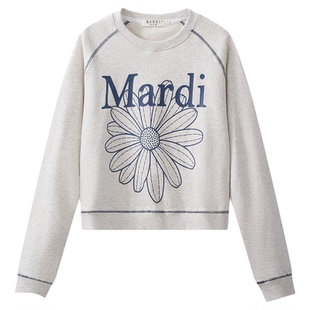 MARDI小雏菊卫衣女圆领时尚士新款修身休闲百搭长袖上衣灰色少女
