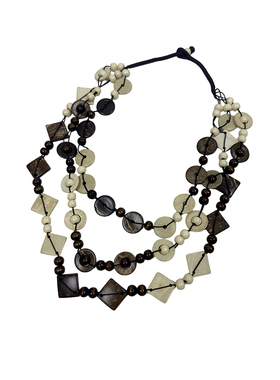 atmshop波西米亚木质椰壳三层夸张珠串项链文废土风度假毛衣链