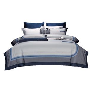 水星家纺100S双股长绒棉四件套全棉磨毛套件轻奢床单被套法式床品