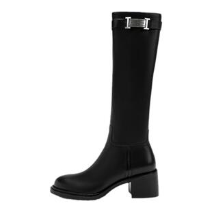 哈森气质女靴冬季新款粗跟长筒时装靴不过膝牛皮长靴HWA230160