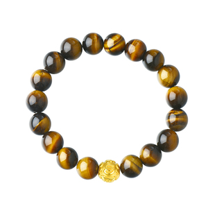 周大生转珠阁足金虎眼石男士手串黄金木变石手链送男友生日礼物