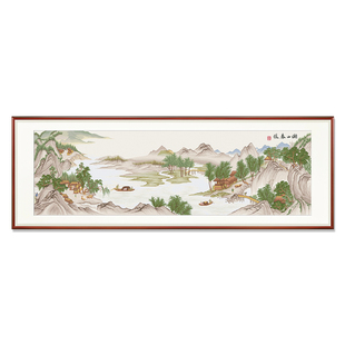 湖山春暖十字绣2026新款高级客厅新中式大气山水风景名画手工刺绣