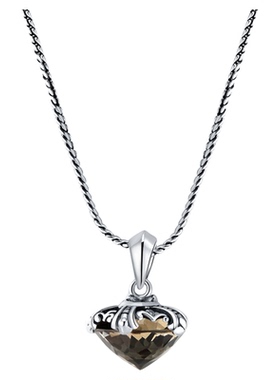 925纯银雕花复古刻面茶晶项坠