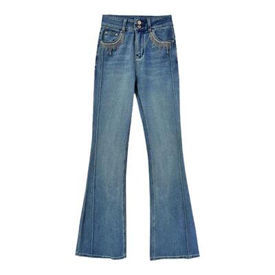 FLONAKED线条分割蓝喇叭裤薄款