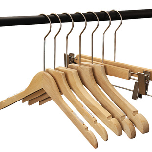 原木色衣架子服装店专用实木质衣挂无痕防滑家用植绒挂衣服撑裤夹