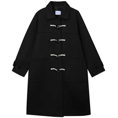 中长款秋冬加厚情侣牛角扣大衣