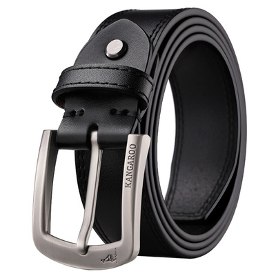 袋鼠男士针扣双面真皮休闲皮带