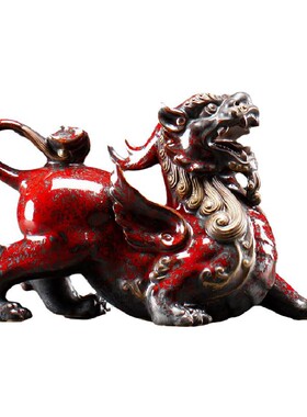 聚财貔貅摆件一对中式陶瓷工艺品