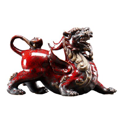 聚财貔貅摆件一对中式陶瓷工艺品