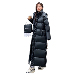 亮面免洗羽绒棉服女超长款到脚踝棉衣舞蹈生中戏艺考加厚棉袄外套