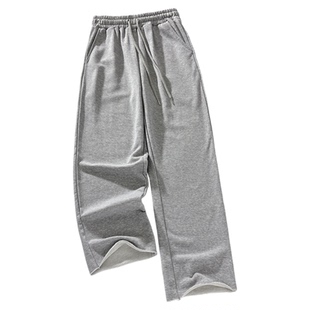 毛圈棉高腰垂感直筒卫裤女夏季2026新款灰色休闲运动阔腿九分裤子